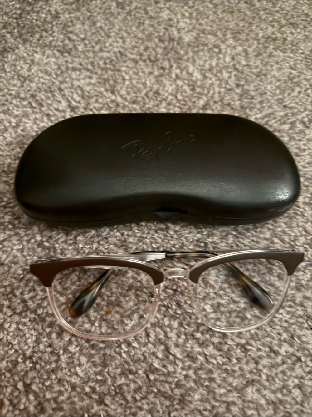 Ray-Ban Prescription Two-Tone Clubmaster-Style Glasses in Brown and Clear